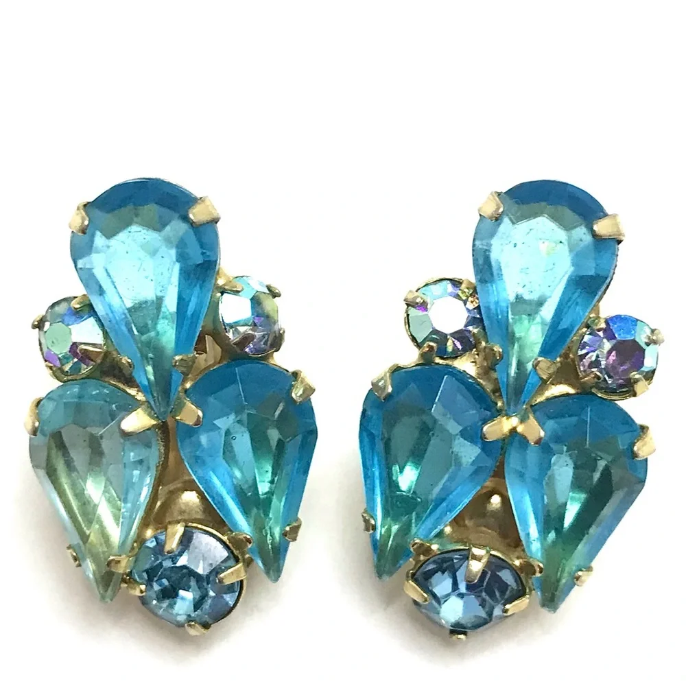 Liquid Blue Vintage Rhinestone Earrings  Jewelry